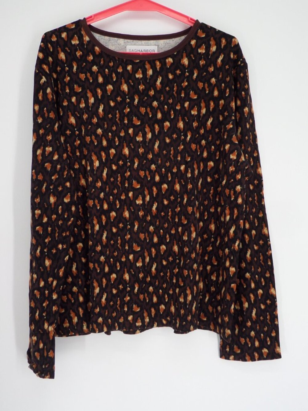 Sag Harbor Women's Long Sleeve Tee Animal Print Multi Color Top Size XL